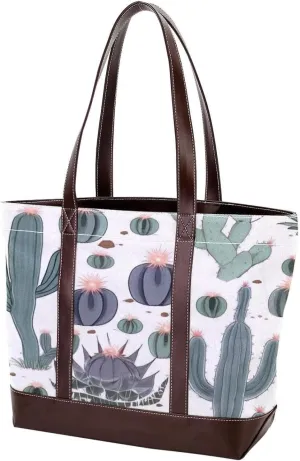 Artistic Cactus-517 Tote Bags Durable Leather Canvas Purses and Handbags for Women Top Handle Shoulder Satchel Hobo Bags