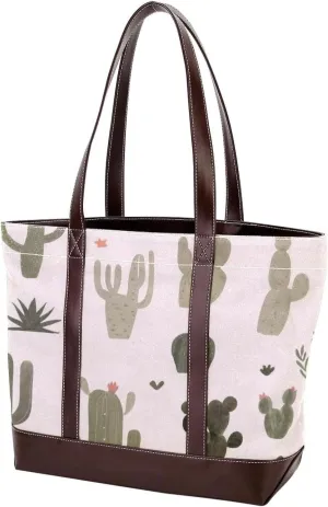 Artistic Cactus-538 Tote Bags Durable Leather Canvas Purses and Handbags for Women Top Handle Shoulder Satchel Hobo Bags