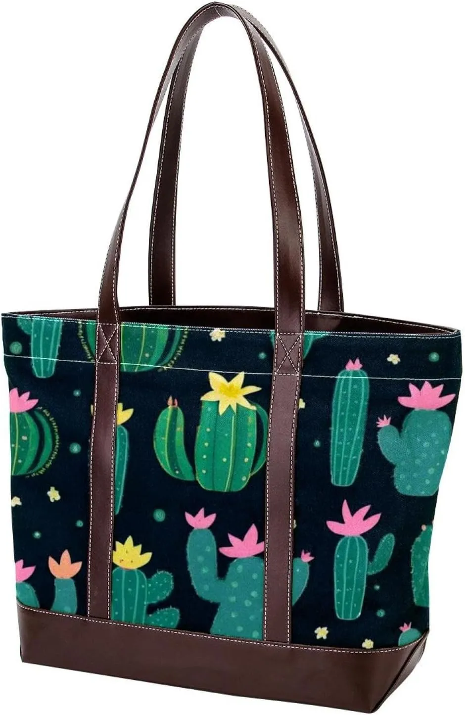 Artistic Cactus-559 Tote Bags Durable Leather Canvas Purses and Handbags for Women Top Handle Shoulder Satchel Hobo Bags