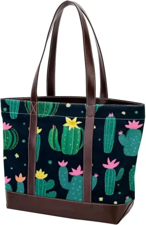 Artistic Cactus-559 Tote Bags Durable Leather Canvas Purses and Handbags for Women Top Handle Shoulder Satchel Hobo Bags