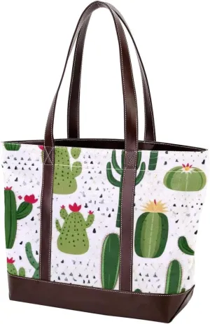 Artistic Cactus-577 Tote Bags Durable Leather Canvas Purses and Handbags for Women Top Handle Shoulder Satchel Hobo Bags
