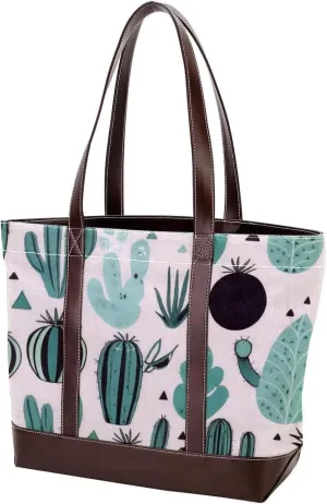 Artistic Cactus-586 Tote Bags Durable Leather Canvas Purses and Handbags for Women Top Handle Shoulder Satchel Hobo Bags