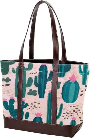 Artistic Cactus-604 Tote Bags Durable Leather Canvas Purses and Handbags for Women Top Handle Shoulder Satchel Hobo Bags