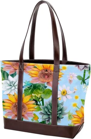 Artistic Sunflowers-274 Tote Bags Durable Leather Canvas Purses and Handbags for Women Top Handle Shoulder Satchel Hobo Bags
