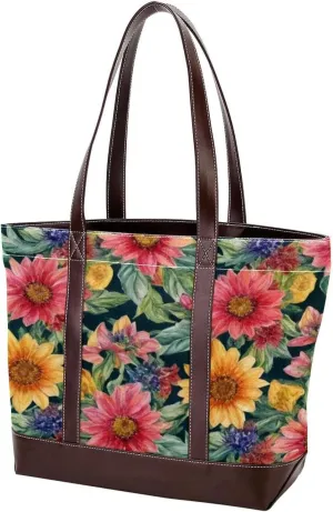 Artistic Sunflowers-283 Tote Bags Durable Leather Canvas Purses and Handbags for Women Top Handle Shoulder Satchel Hobo Bags