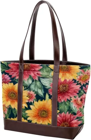 Artistic Sunflowers-286 Tote Bags Durable Leather Canvas Purses and Handbags for Women Top Handle Shoulder Satchel Hobo Bags