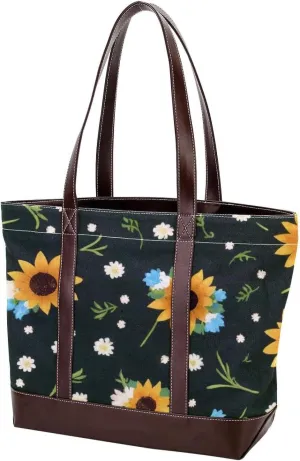 Artistic Sunflowers-304 Tote Bags Durable Leather Canvas Purses and Handbags for Women Top Handle Shoulder Satchel Hobo Bags