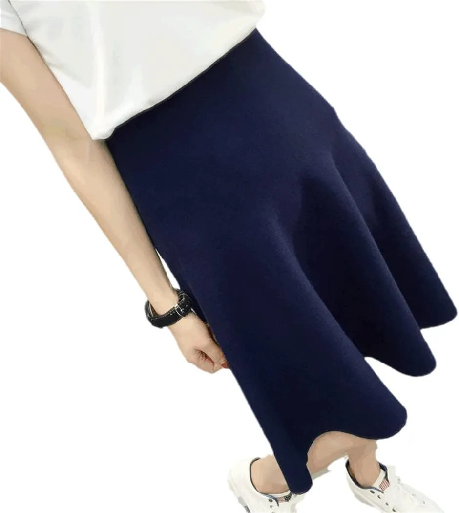 Autumn Winter Knitted Skirt Women Midi High Waist A Line Knit Skirts One-Pieces Seamles Pleated Skirt