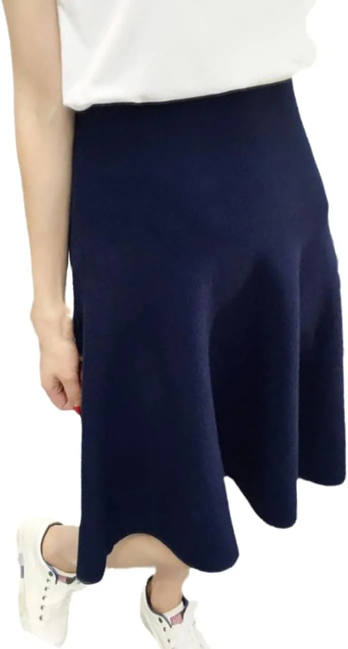 Autumn Winter Knitted Skirt Women Midi High Waist A Line Knit Skirts One-Pieces Seamles Pleated Skirt