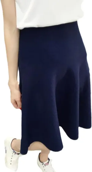 Autumn Winter Knitted Skirt Women Midi High Waist A Line Knit Skirts One-Pieces Seamles Pleated Skirt