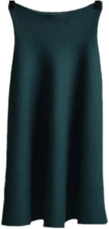 Autumn Winter Knitted Skirt Women Midi High Waist A Line Knit Skirts One-Pieces Seamles Pleated Skirt