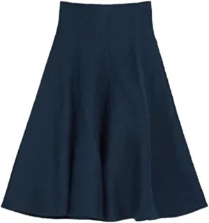 Autumn Winter Knitted Skirt Women Midi High Waist A Line Knit Skirts Pleated Elastic Thick Skirt