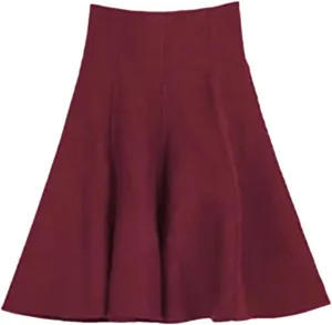 Autumn Winter Knitted Skirt Women Midi High Waist A Line Knit Skirts Pleated Elastic Thick Skirt