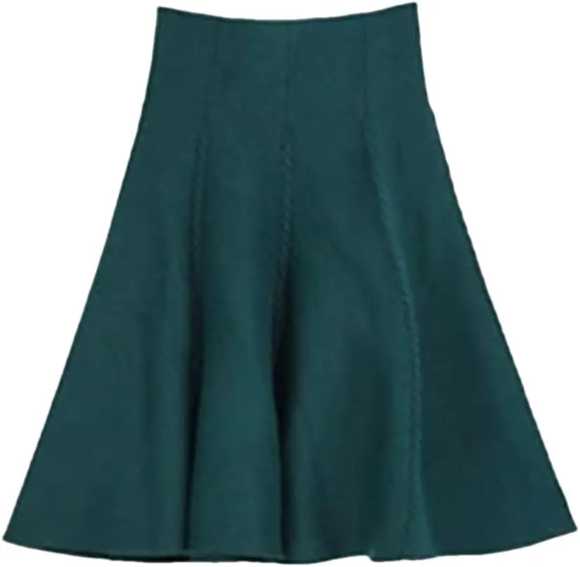 Autumn Winter Knitted Skirt Women Midi High Waist A Line Knit Skirts Pleated Elastic Thick Skirt