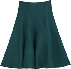 Autumn Winter Knitted Skirt Women Midi High Waist A Line Knit Skirts Pleated Elastic Thick Skirt