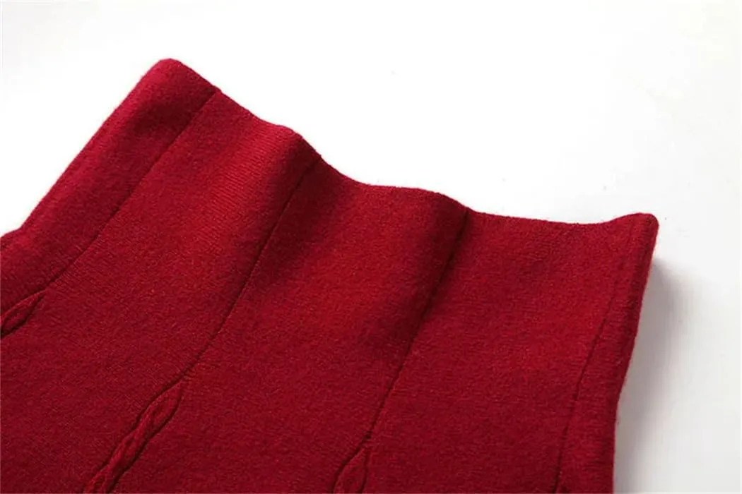 Autumn Winter Knitted Skirt Women Midi High Waist A Line Knit Skirts Pleated Elastic Thick Skirt
