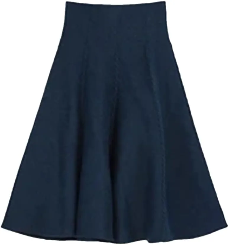 Autumn Winter Knitted Skirt Women Midi High Waist A Line Knit Skirts Pleated Elastic Thick Skirt