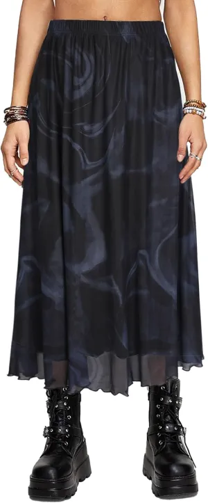 Avanova Women Mesh High Waist A Line Midi Skirt Swing Flared Long Skirts