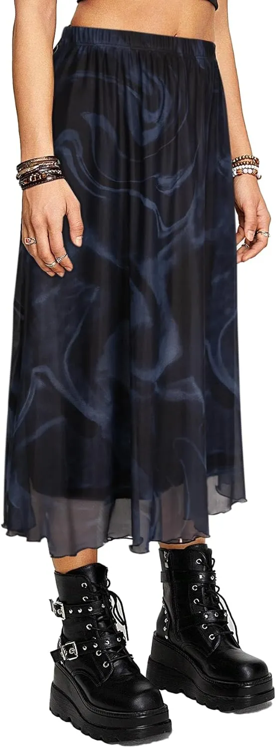 Avanova Women Mesh High Waist A Line Midi Skirt Swing Flared Long Skirts