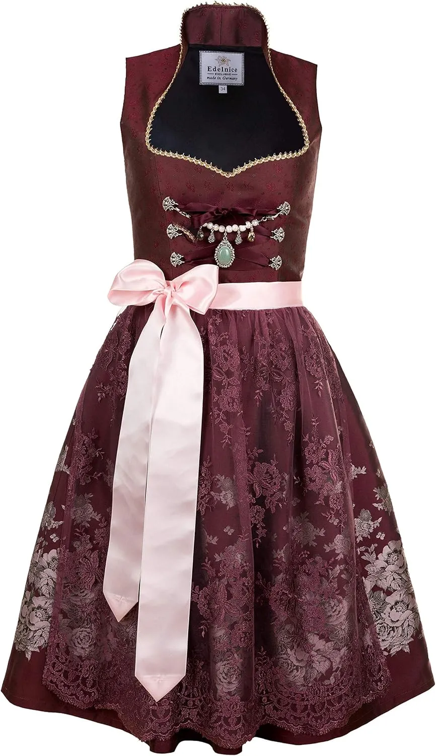 Bavarian Women's Designer Midi Dirndl Stella Dress 2-Pieces   Apron Size US2-US24