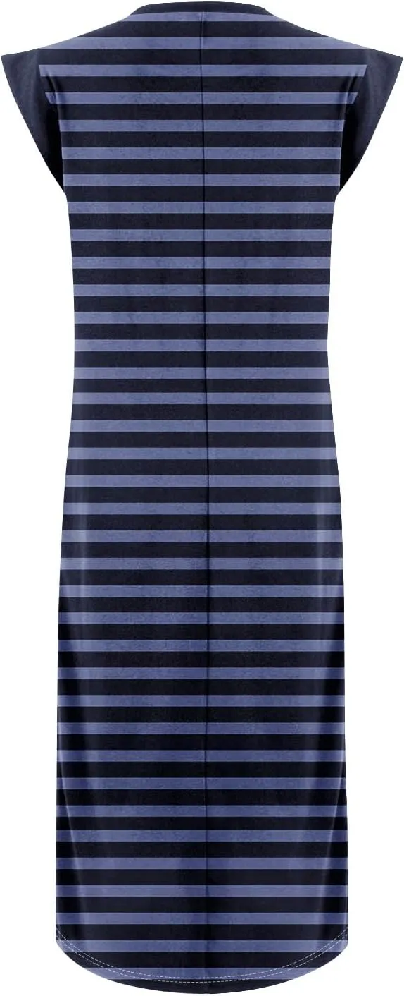 Beach Vacation Clothes for Women 2025 Summer Round Neck Casual Loose Striped Wrinkle-Free Long Maxi Beach Dress