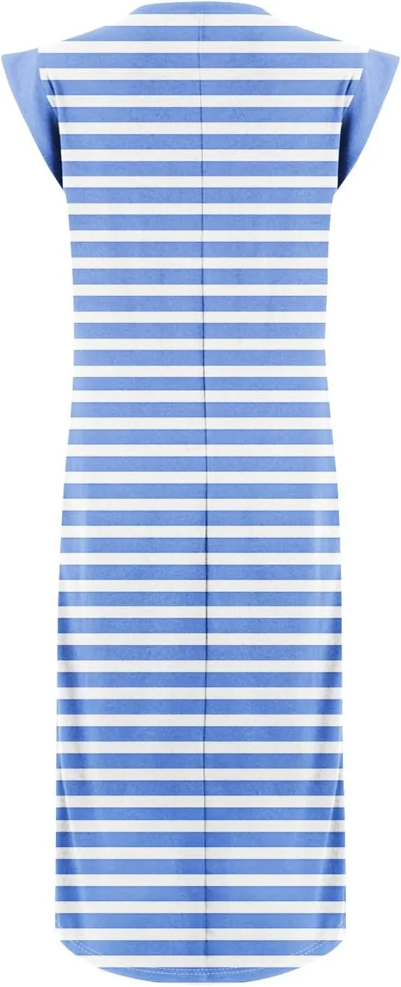 Beach Vacation Clothes for Women 2025 Summer Round Neck Casual Loose Striped Wrinkle-Free Long Maxi Beach Dress