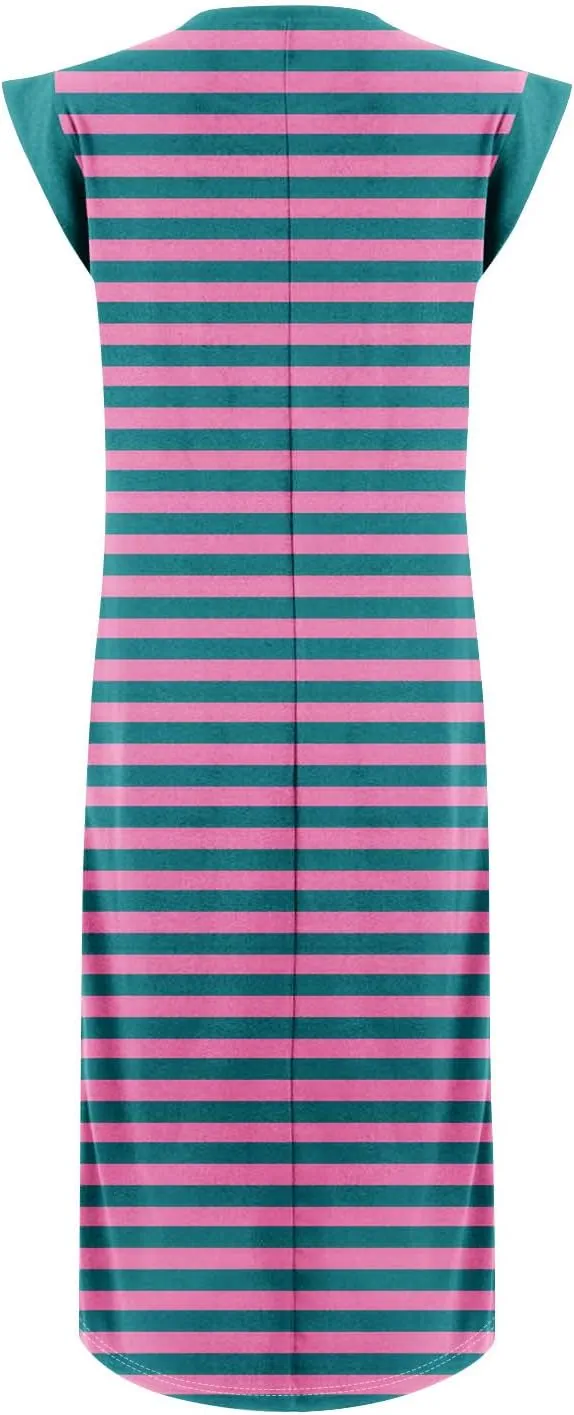 Beach Vacation Clothes for Women 2025 Summer Round Neck Casual Loose Striped Wrinkle-Free Long Maxi Beach Dress