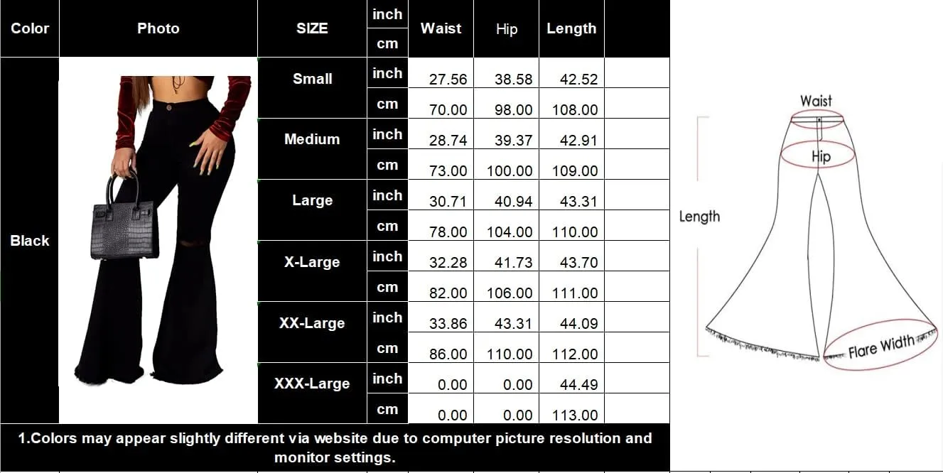 Bell Bottom Jeans for Women High Waisted Stretch Ripped Skinny Hole Classic Raw Hem Denim Flare Pants