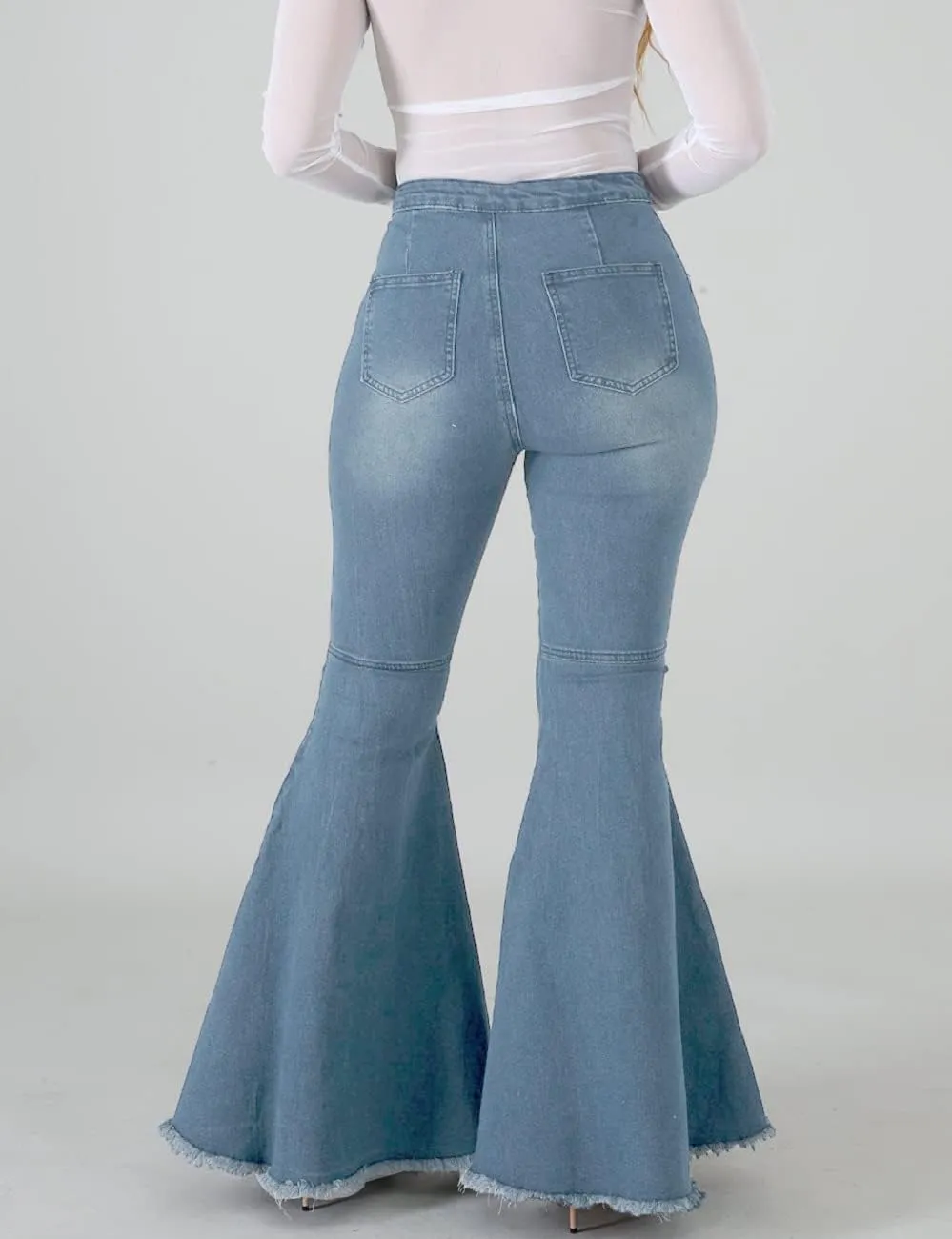 Bell Bottom Jeans for Women High Waisted Stretch Ripped Skinny Hole Classic Raw Hem Denim Flare Pants