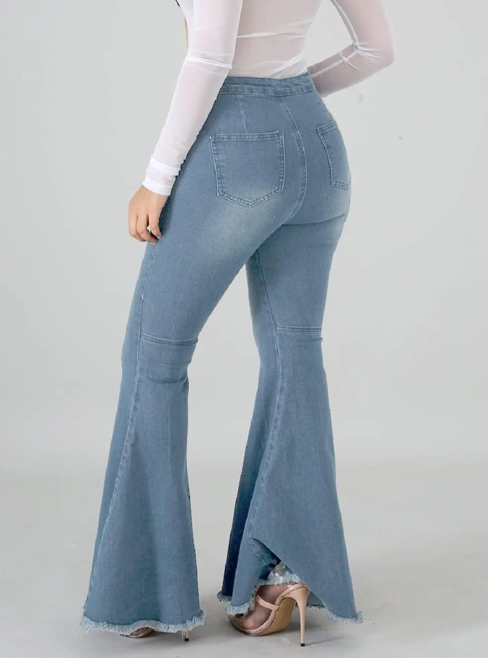 Bell Bottom Jeans for Women High Waisted Stretch Ripped Skinny Hole Classic Raw Hem Denim Flare Pants