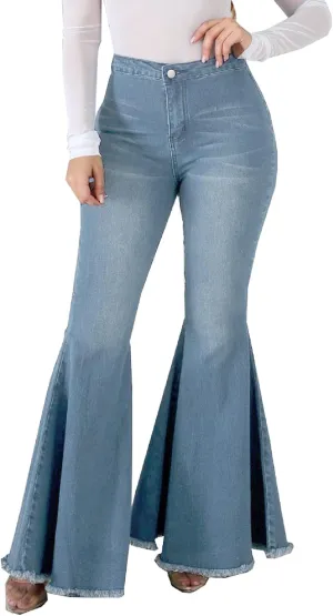Bell Bottom Jeans for Women High Waisted Stretch Ripped Skinny Hole Classic Raw Hem Denim Flare Pants