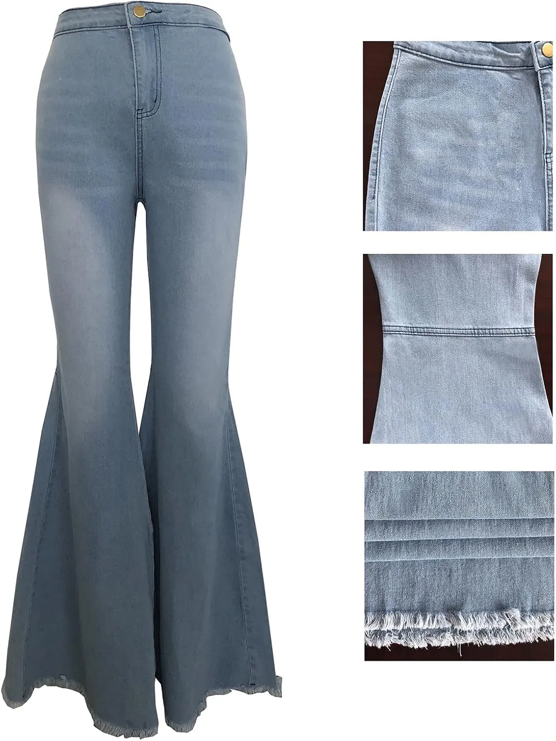Bell Bottom Jeans for Women High Waisted Stretch Ripped Skinny Hole Classic Raw Hem Denim Flare Pants