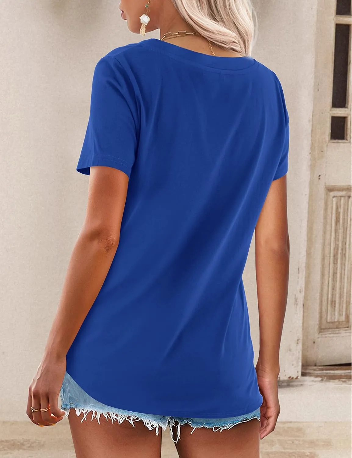 Beluring Womens Summer Tops Deep V Neck Long/Short Sleeve Shirt Loose Casual Tee T-Shirt