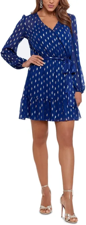 Betsy & Adam Men's Women's Short Clip Dot Dress with Belt Tie