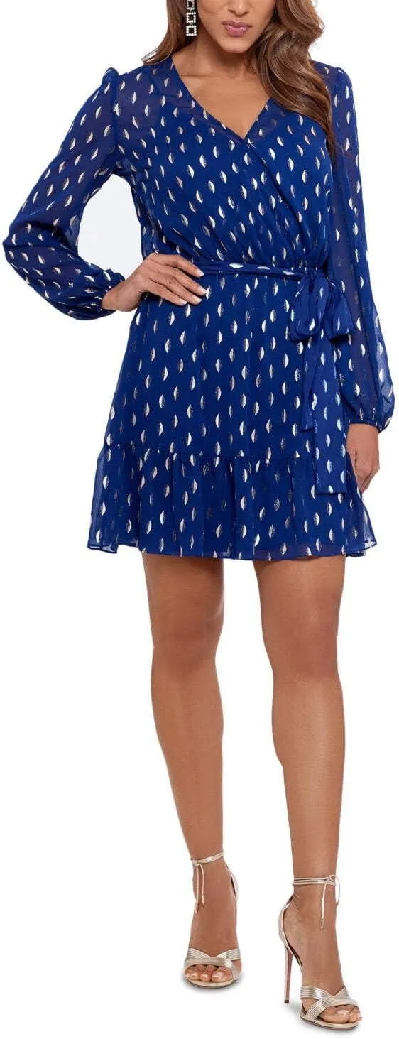 Betsy & Adam Men's Women's Short Clip Dot Dress with Belt Tie