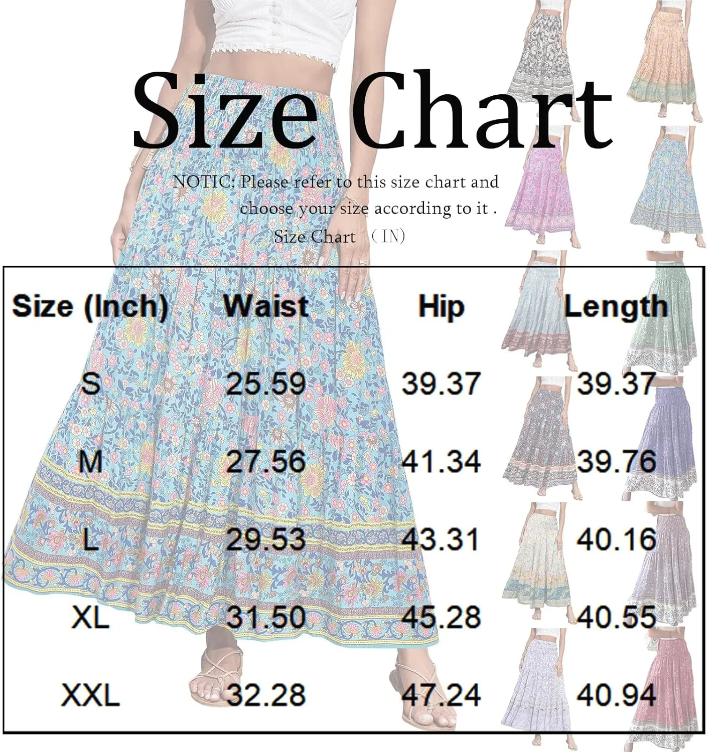 Boho Maxi Skirt for Women 2025 Casual Smocked High Waisted Long Flowy Skirts Plus Size A line Tiered Summer Skirt