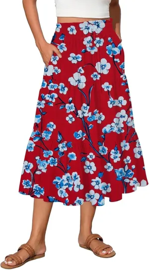 Boho Maxi Skirt for Women High Waist Flowy A-Line Long Skirt for Beach Vacation