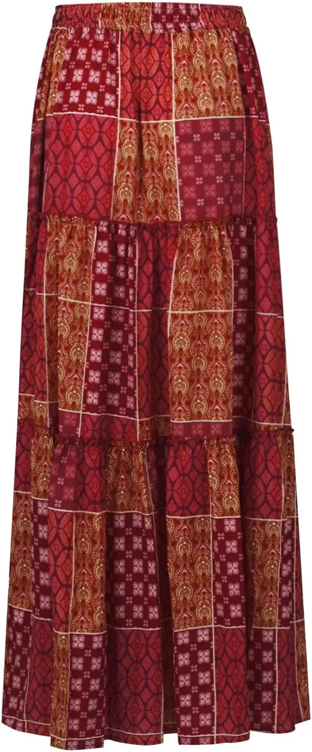 Boho Maxi Skirts for Women 2025 Ruffle Tiered Pleated Long Flowy Skirts Elastic High Waisted Swing Summer Beach Skirt