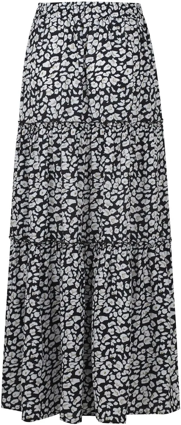 Boho Maxi Skirts for Women 2025 Summer Floral Flowy High Waisted Plus Size A Line Tiered Long Skirt with Pockets