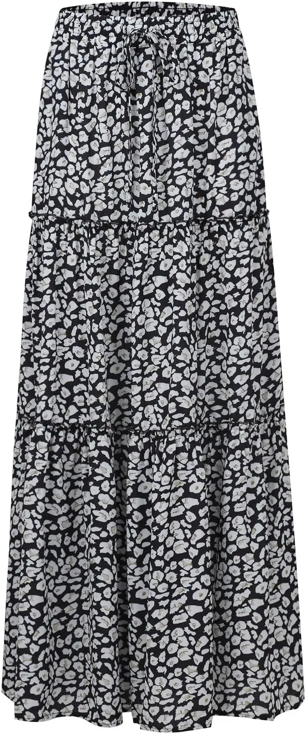 Boho Maxi Skirts for Women 2025 Summer Floral Flowy High Waisted Plus Size A Line Tiered Long Skirt with Pockets