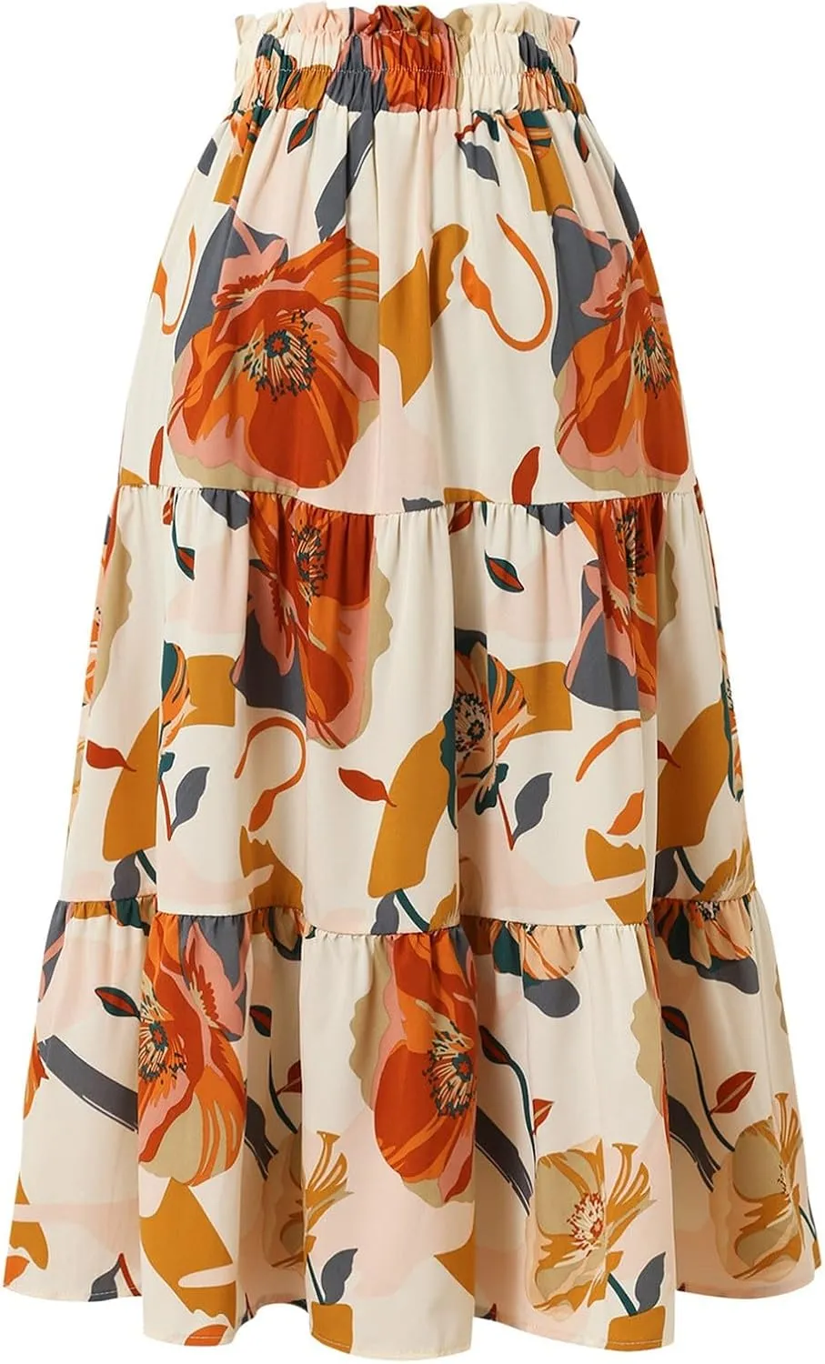 Boho Maxi Skirts for Women Drawstring Waist Tiered Ruffle Long Floral Skirt Bohemian Dressy Casual A Line Flowy Skirt