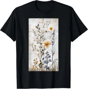 Botanical Tile Floral Nature art Vintage flowers T-Shirt