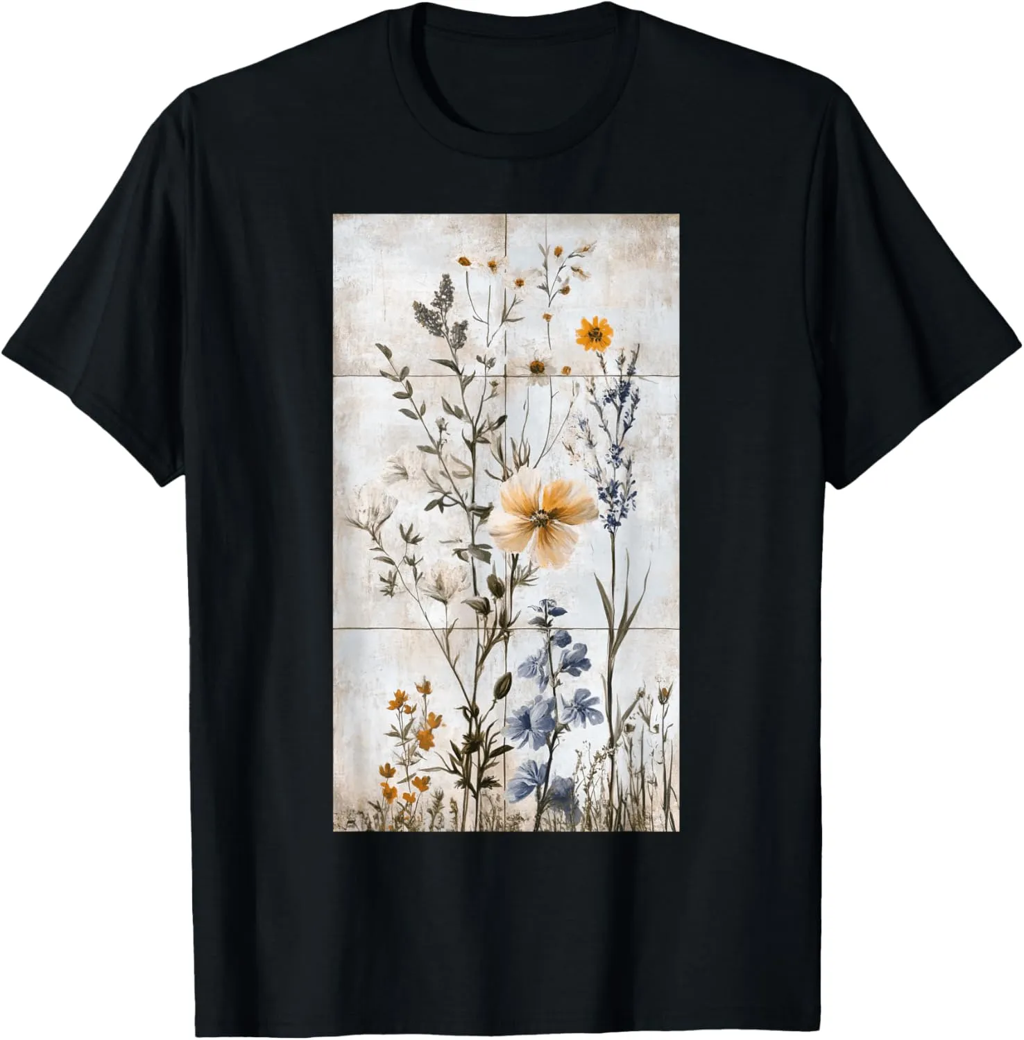 Botanical Tile Floral Nature art Vintage flowers T-Shirt