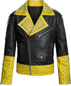 Brando Punk Rock Spiked Studded Motorcycle Jacket- Customized Men's Gothic Multicolor Unique Outwear Leather Jacket