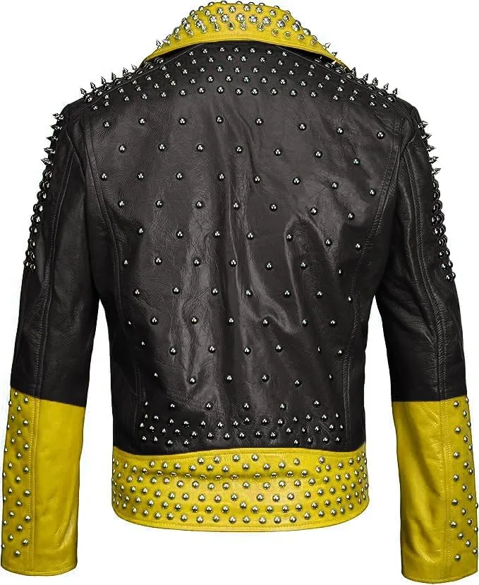 Brando Punk Rock Spiked Studded Motorcycle Jacket- Customized Men's Gothic Multicolor Unique Outwear Leather Jacket