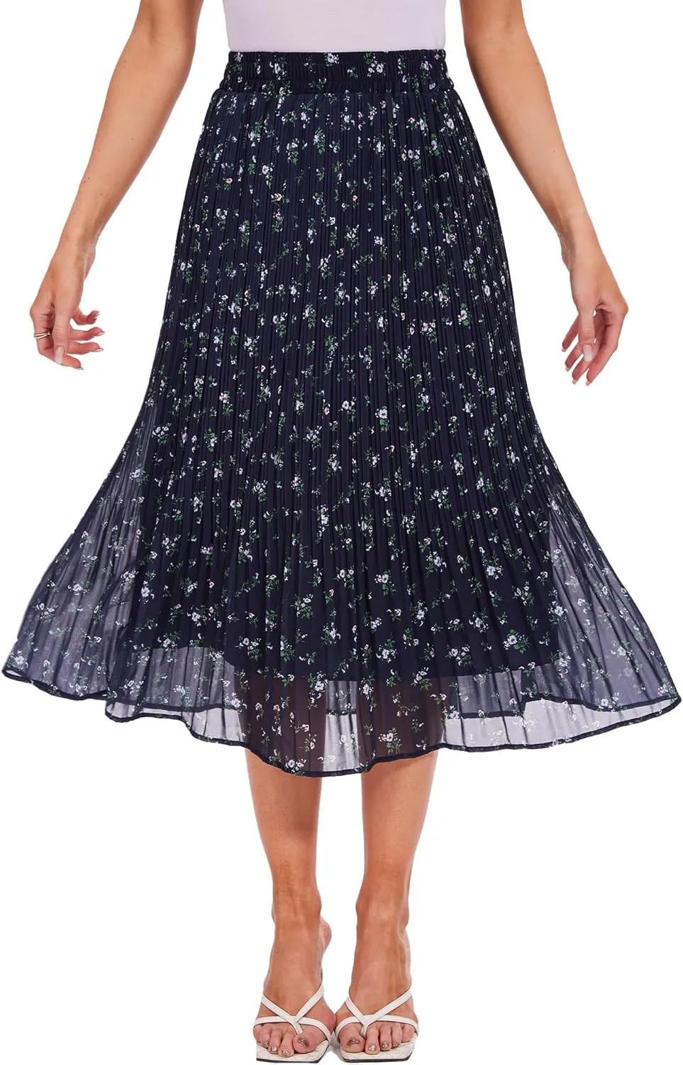 Breezy Lane Womens Midi Skirts for Women Pleated Elastic High Waisted A Line Ruffle Flowy Summer Skirts