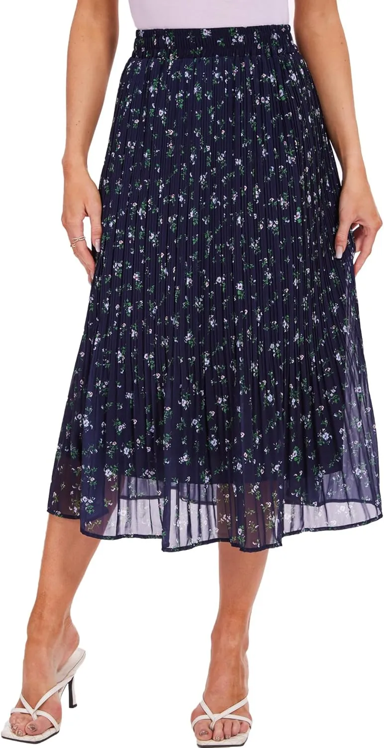 Breezy Lane Womens Midi Skirts for Women Pleated Elastic High Waisted A Line Ruffle Flowy Summer Skirts