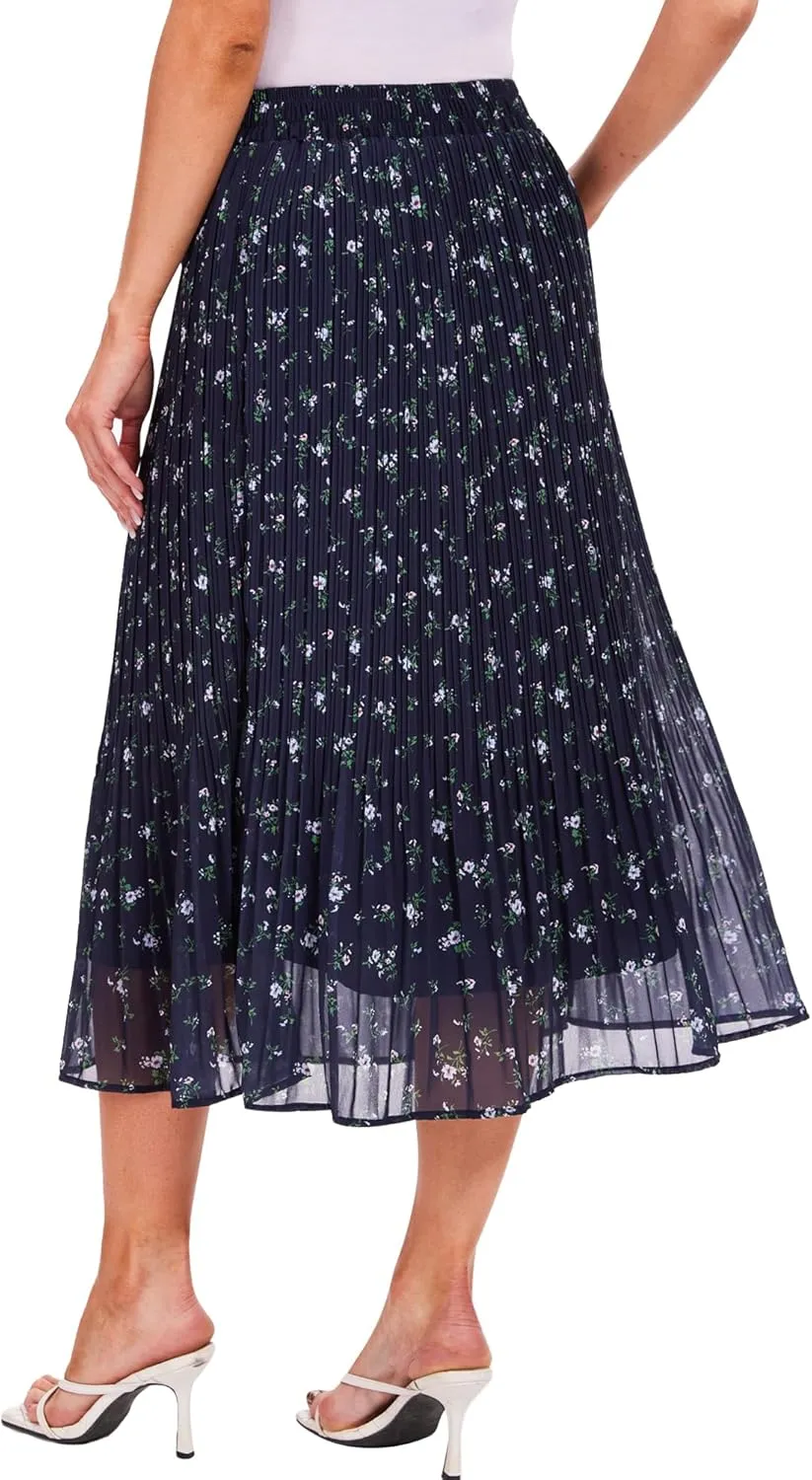 Breezy Lane Womens Midi Skirts for Women Pleated Elastic High Waisted A Line Ruffle Flowy Summer Skirts