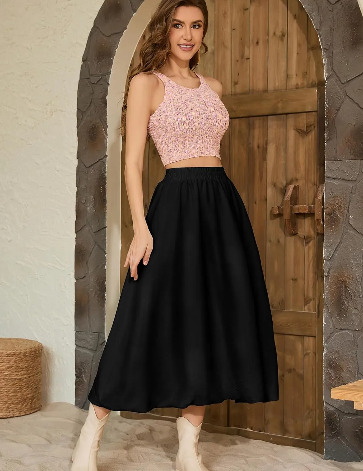 Bridesmay Casual Long Maxi Skirt for Women 2025 Summer Trendy Flowy A-Line Boho Skirts Versatile