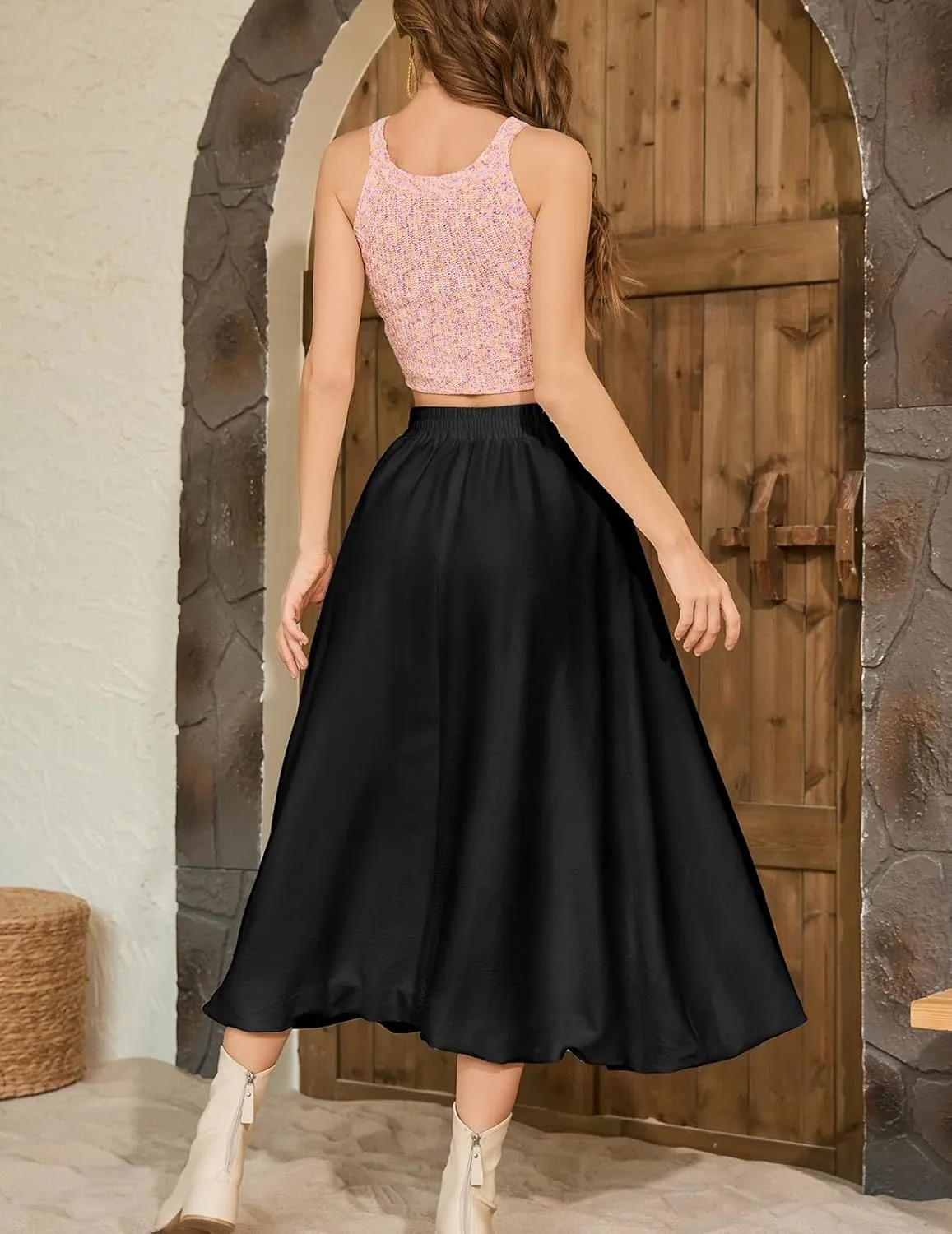 Bridesmay Casual Long Maxi Skirt for Women 2025 Summer Trendy Flowy A-Line Boho Skirts Versatile
